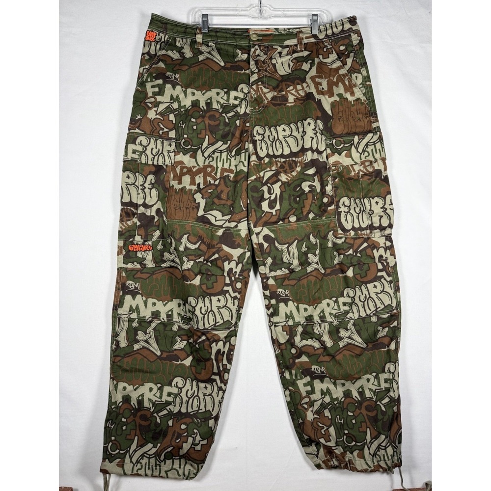 Empyre Cargo Camo Pants Men's 38 Ultra Loose Handstyle Graffiti Skater Baggy